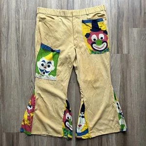 Vintage 70s Clown Costume Pants Bellbottom Flares Patchwork Size Men’s 44 - Picture 1 of 9