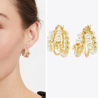 Tory Burch Kira Mini Hoop Pearl Earrings 🤍💛 - Image 1 of 4