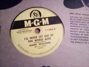 HANK WILLIAMS on MGM 78rpm I'll never get out of this world alive - Picture 1 of 1