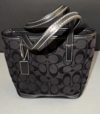 Vintage Coach Mini Lunch Tote Black Monogram Signature Canvas Leather Y2K 6087 - Image 1 of 4