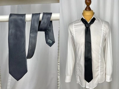 ERMENEGILDO Z Z ZEGNA Preciosa Corbata Brillante Gris Grafito Seda y Nylon Sólida Foto 1 de 4