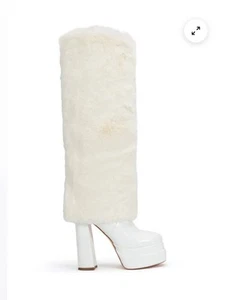 AZALEA WANG COCO FUR FOLD OVER BOOT IN White Sz 11 New - Picture 1 of 4