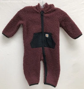 Boy's Carhartt Dark Red & Black Hooded Full Zip Fleece One-Piece Outfit Size 6M - Picture 1 of 6