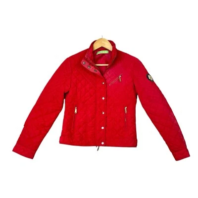 范思哲牛仔裤女式绗缝夹克外套红色 4 码二手二手拉链保暖修身版型 — 第 1/4 张图片