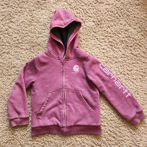 CARHARTT Youth Hoodie Size 6 Purple Flannel Lined Outdoor Pockets Unisex Grunge - Picture 1 of 11