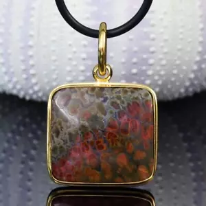 Anhänger Feder Achat Mehrfarbige Cabochon & Gold Vermeil Sterlingsilber 6.20 G - Bild 1 von 13