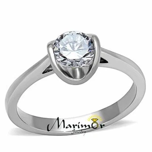 Anillo de compromiso/promesa de acero inoxidable pulido alto,85 quilates CZ tallas 5-10 - Imagen 1 de 7