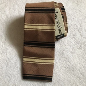 Vintage Skinny Square Necktie Striped 52x2 Brown Tie Hodge & Sons Fresno CA - Picture 1 of 8