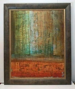 2007 MYSTERY ARTIST Sd LARGE ABSTRACT LANDSCAPE ORIGINAL OIL on CANVAS FRAMED - Picture 1 of 11