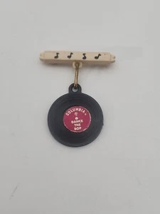 VINTAGE COLUMBIA RECORDS DANCE THE BOP PLASTIC PINBACK PIN Brooch OLD 78 RPM - Picture 1 of 4
