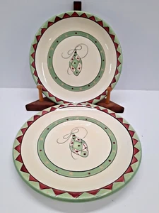 K.I.C. Brushes Hand Painted Red Green Ornament Salad Plates 7.5” Wide Holidays - Picture 1 of 7