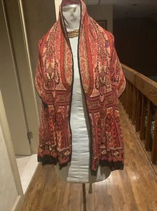 UNBRANDED CRINKLED SEMI SHEER BRIGHT PAISLEY IN RED/PINK/BLACK FLAIR EDGE SCARF  - Picture 1 of 12