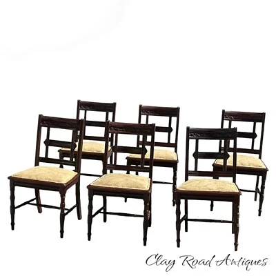 Juego de Sillas Antiguas Seis Estéticas Nogal Eastlake Victoriano 1880 Talladas Foto 1 de 4