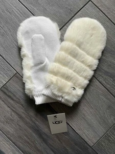 UGG WOMENS ALL OVER FAUX FUR MITTEN, IVORY, NWT, SMALL/MEDIUM - Picture 1 of 3