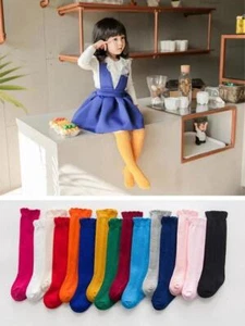 Solid Candy Color Autumn Cotton Double Needle Knee High Socks for Baby Girls Pri - Picture 1 of 38