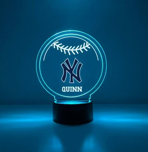 New York Yankees NY Night Light Up Lamp Sports Baseball LED Personalized FREE! - Picture 1 of 9