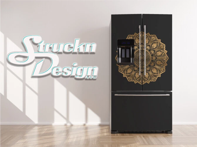 Mandala Gris Oscuro Dorado Art Deco Retro Nevera Congelador Envoltura Puerta Lateral Calcomanía Vinilo Foto 1 de 1