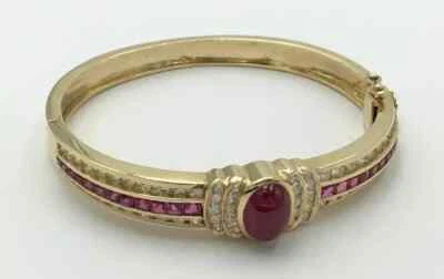 4.00Ct Oval Cut Moissanite Ruby Bangle Bracelet 14k Yellow Gold Plated Women's - Image 1 of 3