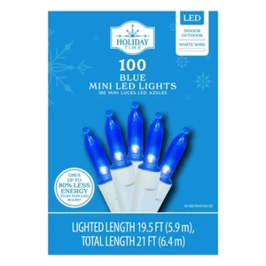 100-Count Blue LED Mini Christmas Lights with White Wire, 21', Holiday Time - Picture 1 of 3