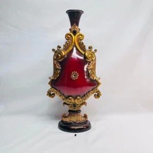 VTG Ornate Jardiniere Oxblood Gilded #B00133907 Dark Stones 10"Wx5"Dx10"H *READ* - Picture 1 of 9