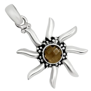 Sonne - Rauchquarz Karo - Brasilien 925 Sterling Silber Anhänger Schmuck P-1263 - Bild 1 von 5