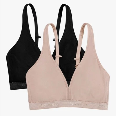 Paquete de 2 sujetadores para mujer Fruit Of The Loom bralette sin aros negro nude arena 34A Foto 1 de 4