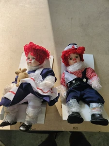 Raggedy Ann & Andy Porcelain Doll Pair Vintage 16" Tall, NIB - Picture 1 of 5