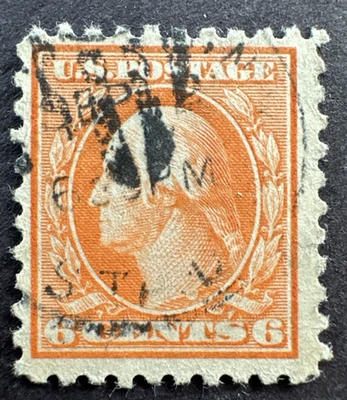 US 1916 Sc# 468 Used Stamp Flat Plate No Wmk. Perf 10 Washington - Image 1 of 2