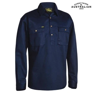 Bisley BSC6433 Closed Front Cotton Drill Shirt Navy - Foto 1 di 2
