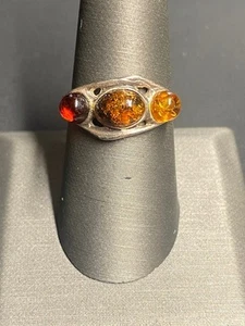925 STERLING SILVER AND DIFFERENT KINDS OF AMBER RING SIZE 8 - Picture 1 of 8