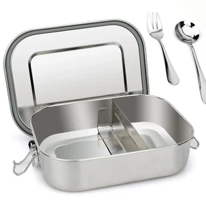 1400ml Stainless Steel Lunch Containers With Lid Metal Bento Box For Adults Spoo - Picture 1 of 8