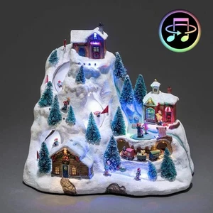 LED Weihnachts Winter Deko Leucht Szenerie "Skipiste" Fiberoptik Musik Animation - Bild 1 von 4