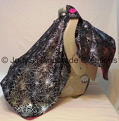 SILVER SPIDERWEBS / INFANT / BABY CAR SEAT CANOPY / TENT /COVER - HANDMADE  GOTH - Image 1 of 4