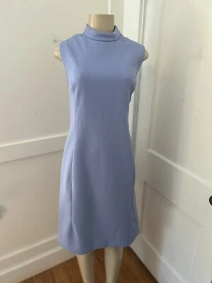 Vtg Handmade Dress Double Knit Poly Diamond Pattern Mod 70s Periwinkle Blue M - Image 1 of 4