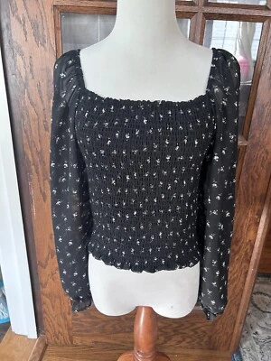 Stitch исправить пышный со сборками верхний укороченный черный цветочный печать Reyna блузка размер M новый с Ярлыками - Изображение 1 из 4