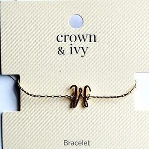 Crown & Ivy Monogram Letter "W" or "M" Adjustable Bracelet Gold Tn NEW Up To 11" - Picture 1 of 3