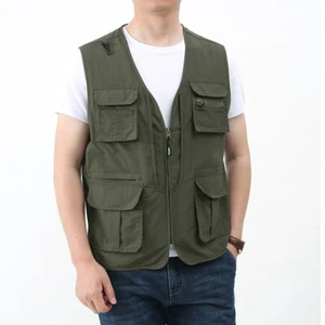 Men's Utility Waistcoat Gilet Tops Jacket Sleeveless Multi Pocket Camp - Picture 1 of 12