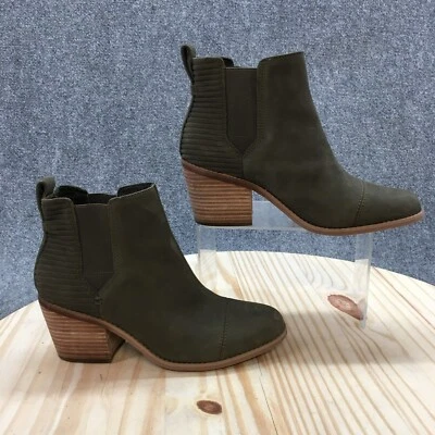 Toms Botas Mujer 7.5 Everly Chelsea Botín Cuero Verde Tacones Pull On 10018929 Foto 1 de 4