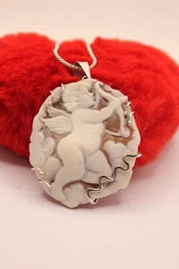 CIONDOLO CAMMEO ARGENTO ANGELO CUPIDO SARDONICA MM 45X38 ARTIGIANALE EXPLOIT - Foto 1 di 5