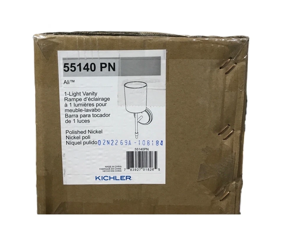 Aplique de pared de baño de níquel pulido KICHLER Ali con pantalla de vidrio opalino Foto 1 de 2