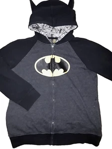 Batman Youth Hoodie jacket Zipper Up Black gray Sz 14 16 Large L Hero DC Comics - Picture 1 of 2