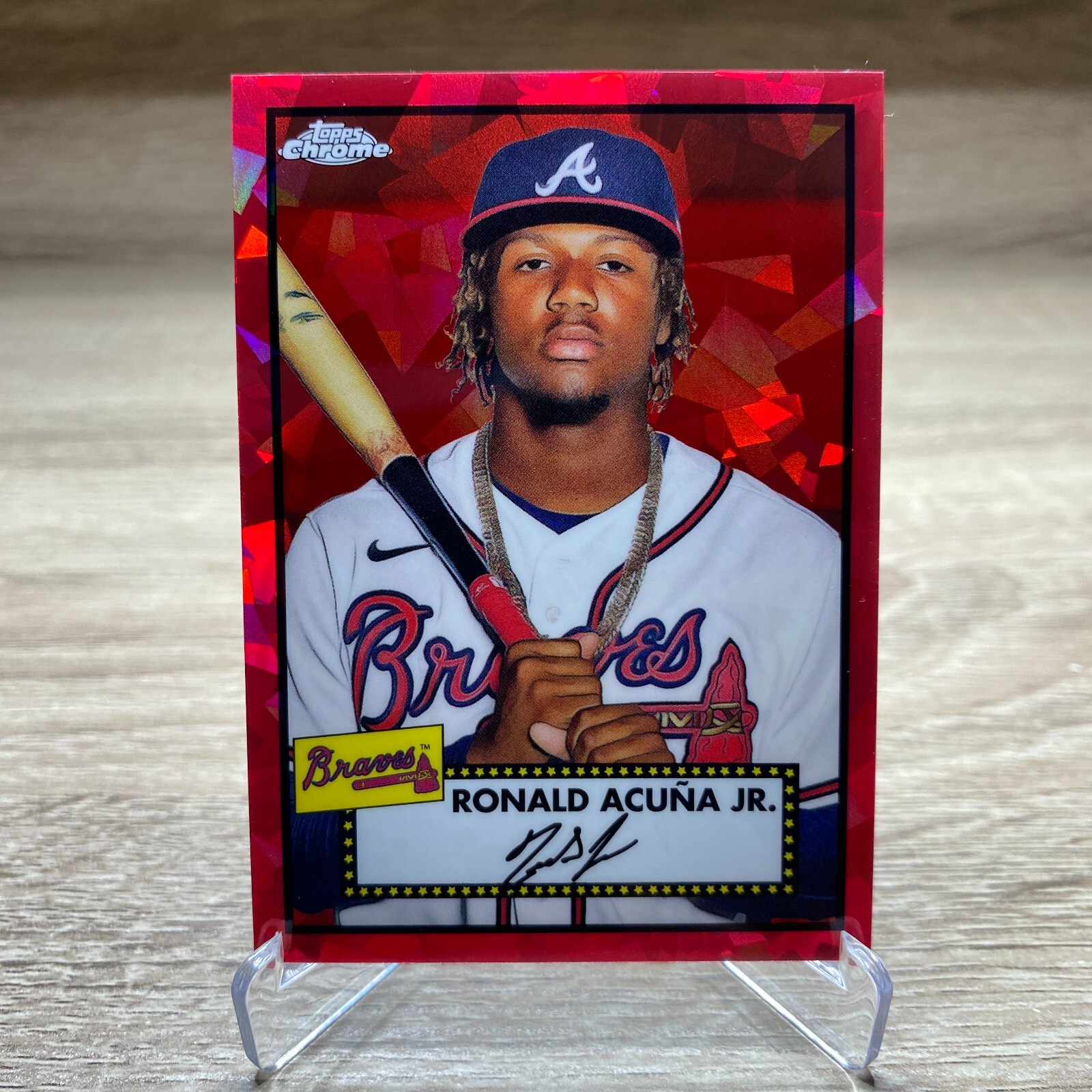 2021 Topps Chrome Red /100 Platinum Anniversary Ronald Acuna Jr 145 SP Refractor