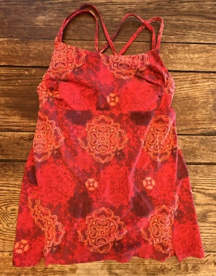 REI HALTER TANK TOP Strappy Back Red/Purple ATHLEISURE Boho Babe MANDALA YOGA S - Изображение 1 из 4