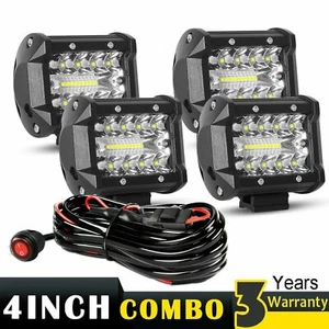 4X 4inch LED Work Light Spot Flood Combo Driving Light Offroad with Wire Harness - Picture 1 of 12