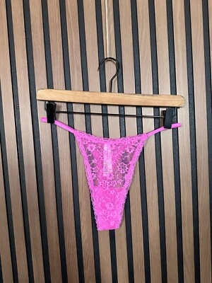 New Victoria's Secret Large String Thong Small Pink Undies Panties Lace Elastic - Image 1 of 4