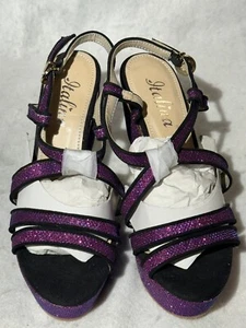 Italian Women's Platform Slingback Sandals Fuchsia Purple Size 6 Strappy Heels - Picture 1 of 10