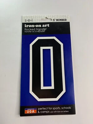 SEI Flocked Transfer 5 inch Number 0 Iron-on Art 885558 varsity athlete Black - Image 1 of 2