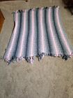 Handmade Crocheted  Afghan Grays And Pink  54x65 Fringed