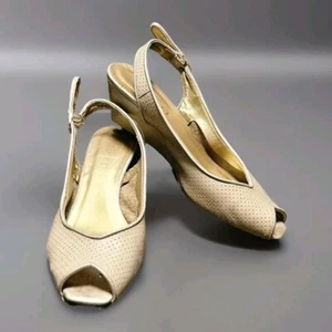 Sesto Meucci Leder Peeptoe Slingback Keilabsatz Sandalen 7 1/2 W ITALIEN - Bild 1 von 11