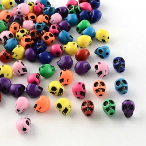 25 Plastic Skull Beads Multicolor 10x9mm Hole 2mm Opaque Acrylic Bead 1620 - Picture 1 of 2
